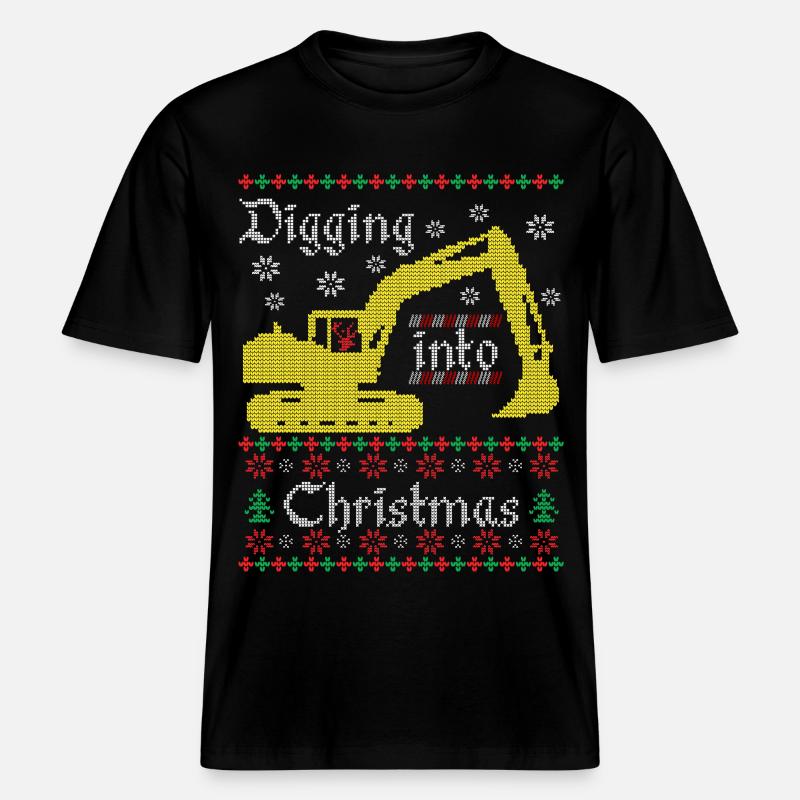 Digging into Ugly Christmas Bagger Bauarbeiter -  RELAXED FIT Unisex Organic T-Shirt - Schwarz