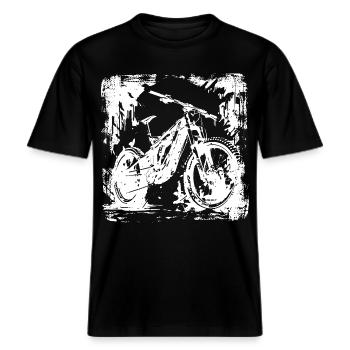 Mountainbike Liebhaber Grafik -  RELAXED FIT Unisex Organic T-Shirt - Schwarz - Vorne - Alina (178cm) & Michal (187cm)