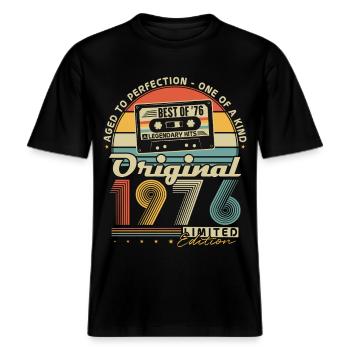 Original 1976 Vintage Vintage Anniversaire Rétro -  T-shirt unisexe RELAXED FIT en coton bio - noir - Devant - Alina (178cm) & Michal (187cm)