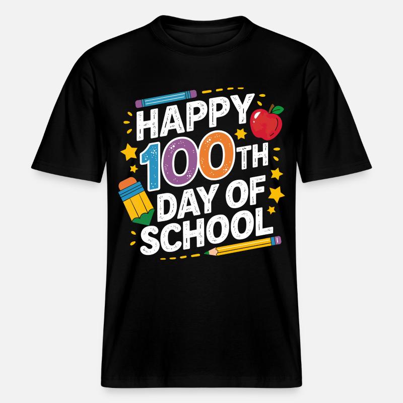 100e jour d’école Conception néon - T-shirt unisexe RELAXED FIT en coton bio - noir