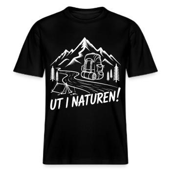 Wandern in der Natur mit Rucksack -  RELAXED FIT Unisex Organic T-Shirt - Schwarz - Vorne - Alina (178cm) & Michal (187cm)