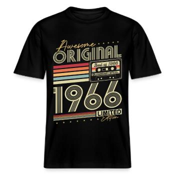 Original 1966 Jahrgang geboren Retro Geburtstag -  RELAXED FIT Unisex Organic T-Shirt - Schwarz - Vorne - Alina (178cm) & Michal (187cm)