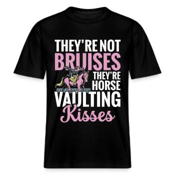 Saut à cheval Kisses Équitation équestre -  T-shirt unisexe RELAXED FIT en coton bio - noir - Devant - Alina (178cm) & Michal (187cm)