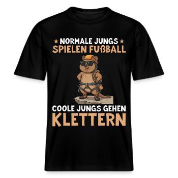 Coole Jungs gehen Klettern - Bouldern Geschenk -  RELAXED FIT Unisex Organic T-Shirt - Schwarz - Vorne - Alina (178cm) & Michal (187cm)