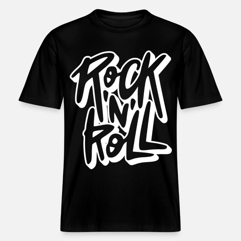 Texte de graffiti rock 'n' roll -  T-shirt unisexe RELAXED FIT en coton bio - noir