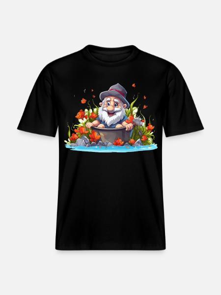 Gnom im Badetopf am Teich - RELAXED FIT Unisex Organic T-Shirt - Schwarz
