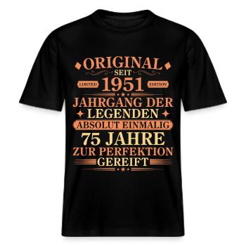 Original 1951 Jahrgang der Legenden 75 Jahre -  RELAXED FIT Unisex Organic T-Shirt - Schwarz - Vorne - Alina (178cm) & Michal (187cm)