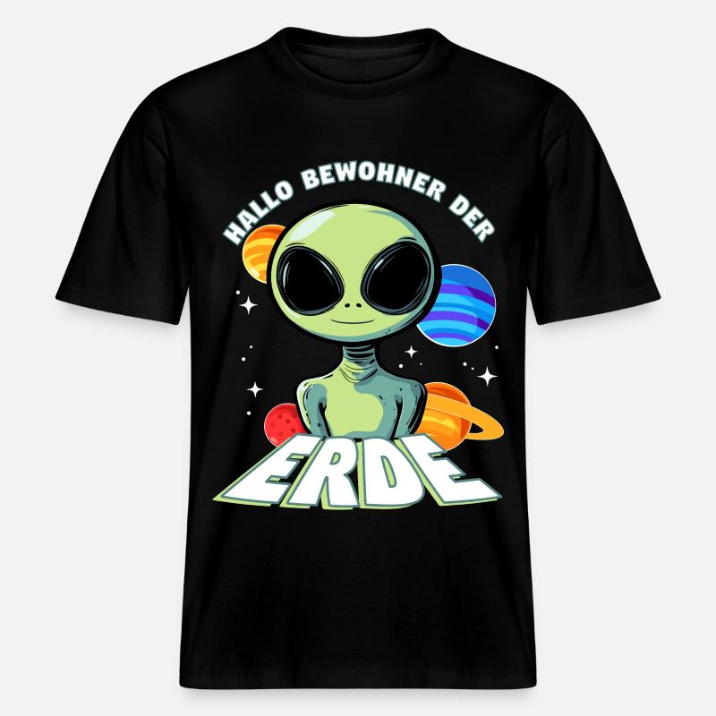 Hallo Bewohner der Erde Alien -  RELAXED FIT Unisex Organic T-Shirt - Schwarz