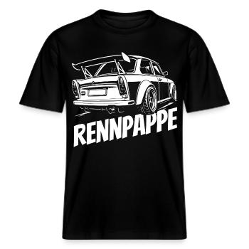 Trabi - Rennpappe aus der DDR -  RELAXED FIT Unisex Organic T-Shirt - Schwarz - Vorne - Alina (178cm) & Michal (187cm)