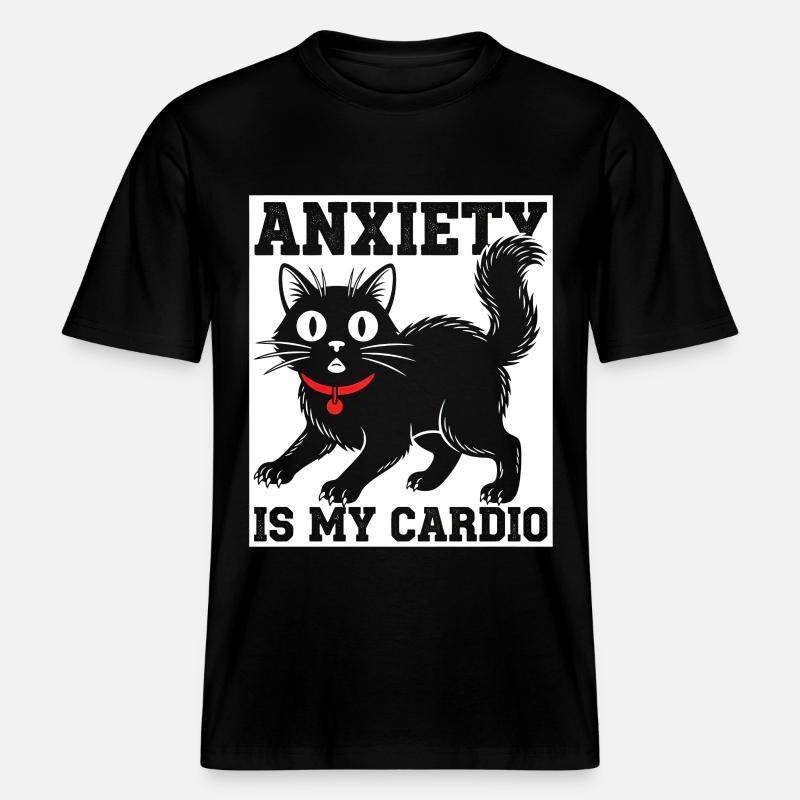 L’anxiété, c’est mon chat cardio -  T-shirt unisexe RELAXED FIT en coton bio - noir
