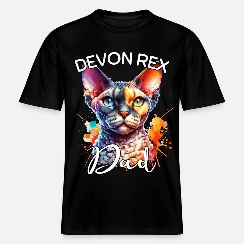 Papa Devon Rex -  T-shirt unisexe RELAXED FIT en coton bio - noir