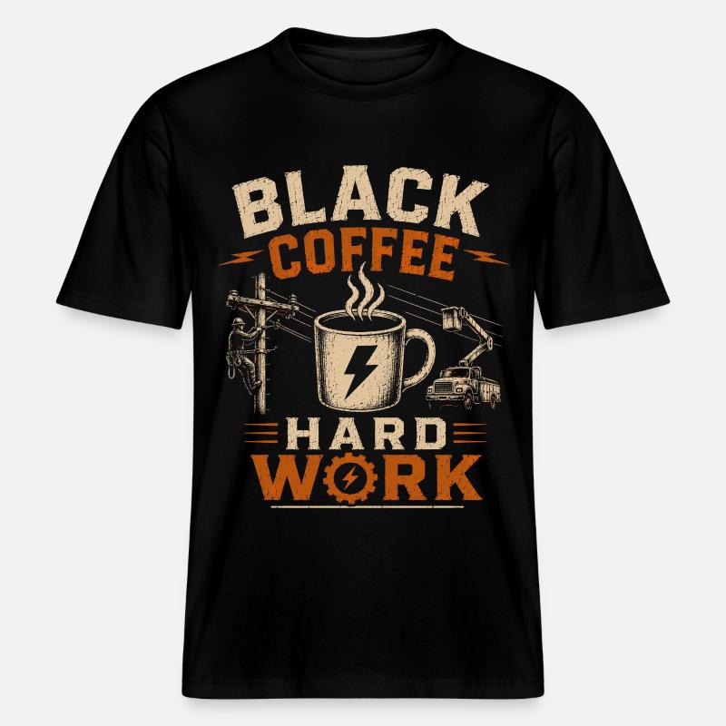 Café devant la ligne électrique -  T-shirt unisexe RELAXED FIT en coton bio - noir