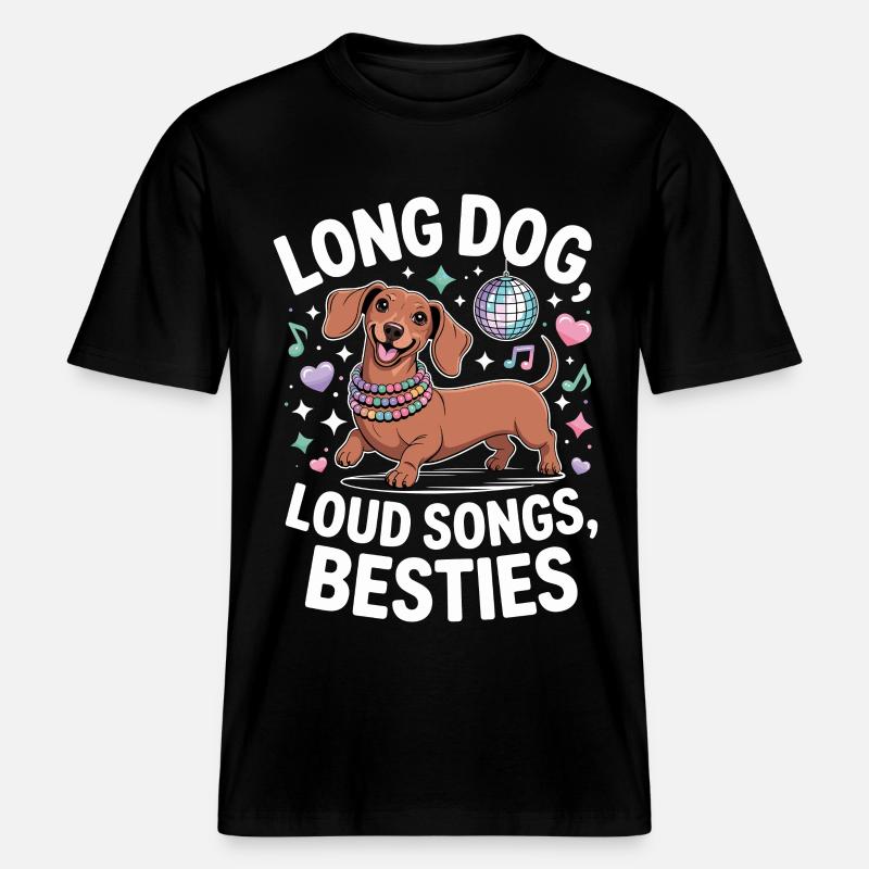 Dachshund Disco - T-shirt unisexe RELAXED FIT en coton bio - noir