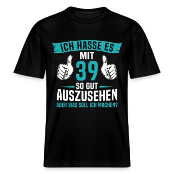39 Jahre 39. Geburtstag Mann Frau 39 Jahre -  RELAXED FIT Unisex Organic T-Shirt - Schwarz - Vorne - Alina (178cm) & Michal (187cm)