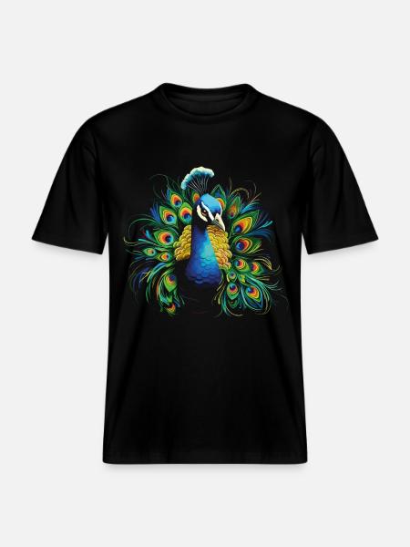 Pauw Pauw, pauwenveer, exotische, kleurrijke kleurrijke kunst -  Uniseks RELAXED FIT bio-T-shirt - zwart