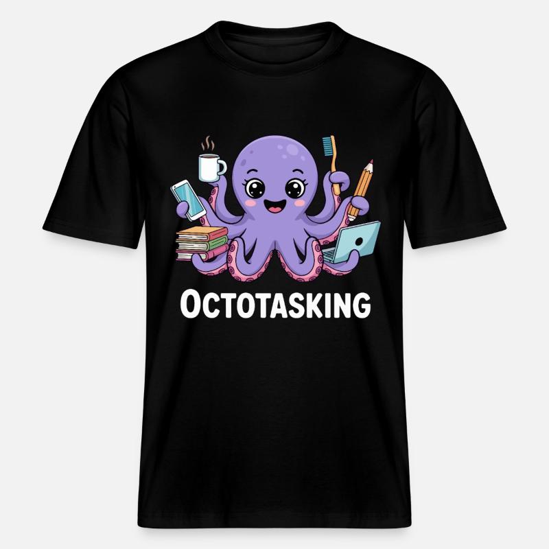 Octotasking Krake im Multitasking Modus - RELAXED FIT Unisex Organic T-Shirt - Schwarz