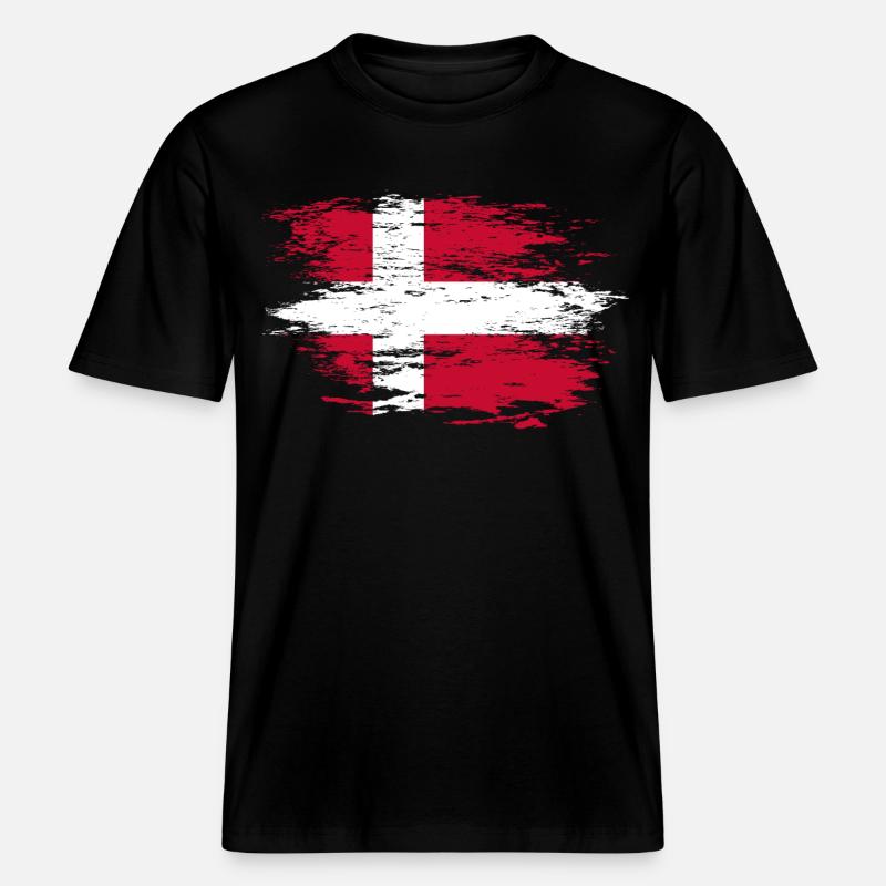 Drapeau du Danemark utilisé -  T-shirt unisexe RELAXED FIT en coton bio - noir