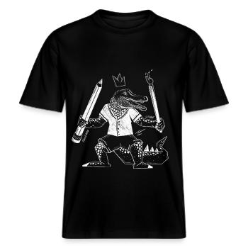 Kreativ-Krokodil mit Stift und Pinsel -  RELAXED FIT Unisex Organic T-Shirt - Schwarz - Vorne - Alina (178cm) & Michal (187cm)