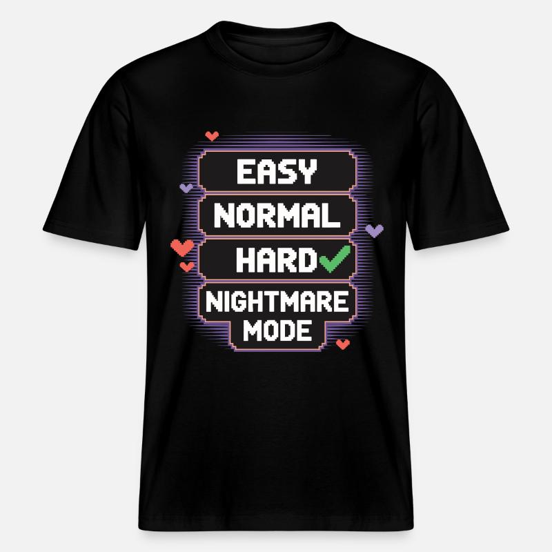Select Difficulty: Life – Nightmare Mode 8Bit -  RELAXED FIT Unisex Organic T-Shirt - black