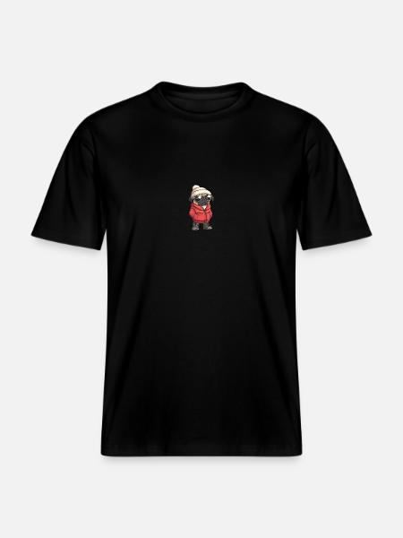 Pug Dog Winter - RELAXED FIT Unisex Organic T-Shirt - black