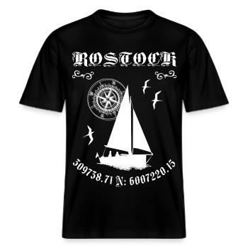 Rostock -  RELAXED FIT Unisex Organic T-Shirt - Schwarz - Vorne - Alina (178cm) & Michal (187cm)