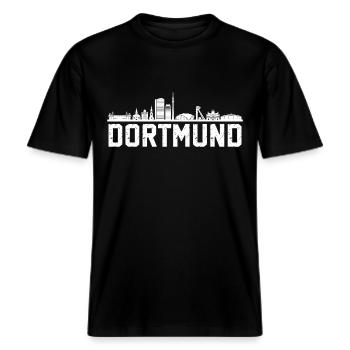 Skyline Dortmund -  RELAXED FIT Unisex Organic T-Shirt - Schwarz - Vorne - Alina (178cm) & Michal (187cm)