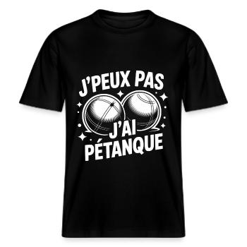 Ich kann nicht, ich habe Pétanque – T-Shirt-Humorbälle -  RELAXED FIT Unisex Organic T-Shirt - Schwarz - Vorne - Alina (178cm) & Michal (187cm)