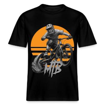 MTB bike -  RELAXED FIT Unisex Organic T-Shirt - Schwarz - Vorne - Alina (178cm) & Michal (187cm)