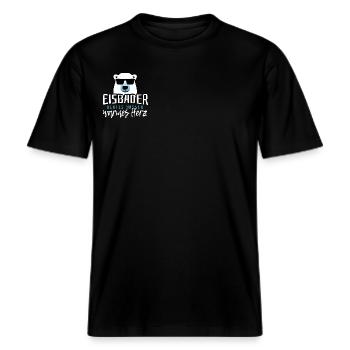 Eisbader kaltes Wasser warmes Herz Eisbaden Eisbad -  RELAXED FIT Unisex Organic T-Shirt - Schwarz - Vorne - Alina (178cm) & Michal (187cm)
