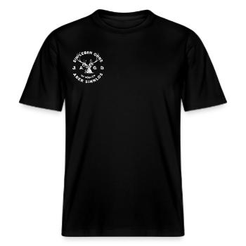 Ein Leben ohne Jagd ist möglich aber sinnlos -  RELAXED FIT Unisex Organic T-Shirt - Schwarz - Vorne - Alina (178cm) & Michal (187cm)