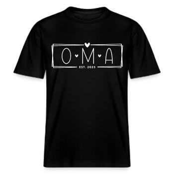 Oma Est. 2025 -  RELAXED FIT Unisex Organic T-Shirt - Schwarz - Vorne - Alina (178cm) & Michal (187cm)