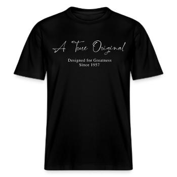 Ein wahres Original seit 1957 Geburtstag Jahrgang -  RELAXED FIT Unisex Organic T-Shirt - Schwarz - Vorne - Alina (178cm) & Michal (187cm)
