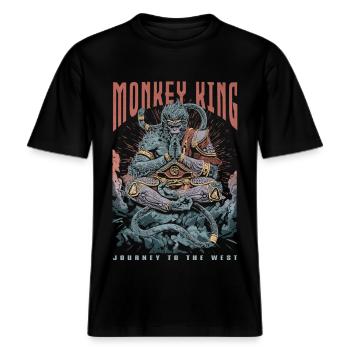 Monkey King -  RELAXED FIT Unisex Organic T-Shirt - black - Front - Alina (178cm) & Michal (187cm)