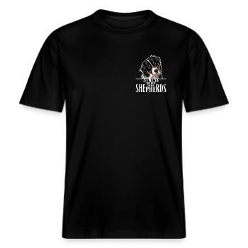 AUSTRALIAN SHEPHERD Spruch Wilsigns Aussie Hunde -  RELAXED FIT Unisex Organic T-Shirt - Schwarz - Vorne - Alina (178cm) & Michal (187cm)