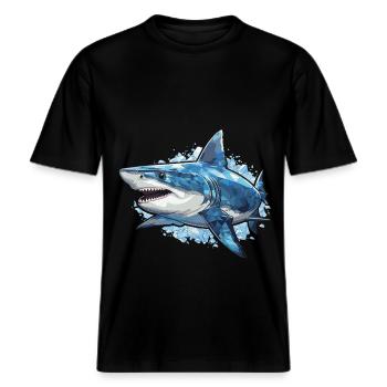 White Shark Fish Sea -  RELAXED FIT Unisex Organic T-Shirt - black - Front - Alina (178cm) & Michal (187cm)
