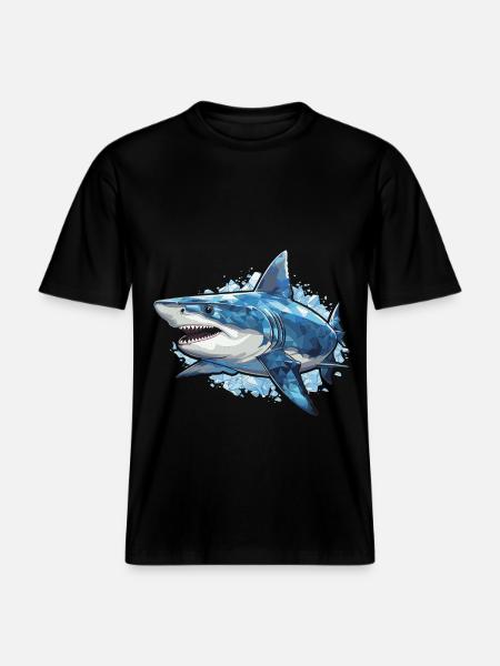requin blanc poisson mer -  T-shirt unisexe RELAXED FIT en coton bio - noir