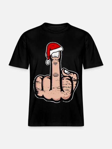 Christmas Middle Finger with Santa Hat - RELAXED FIT Unisex Organic T-Shirt - black