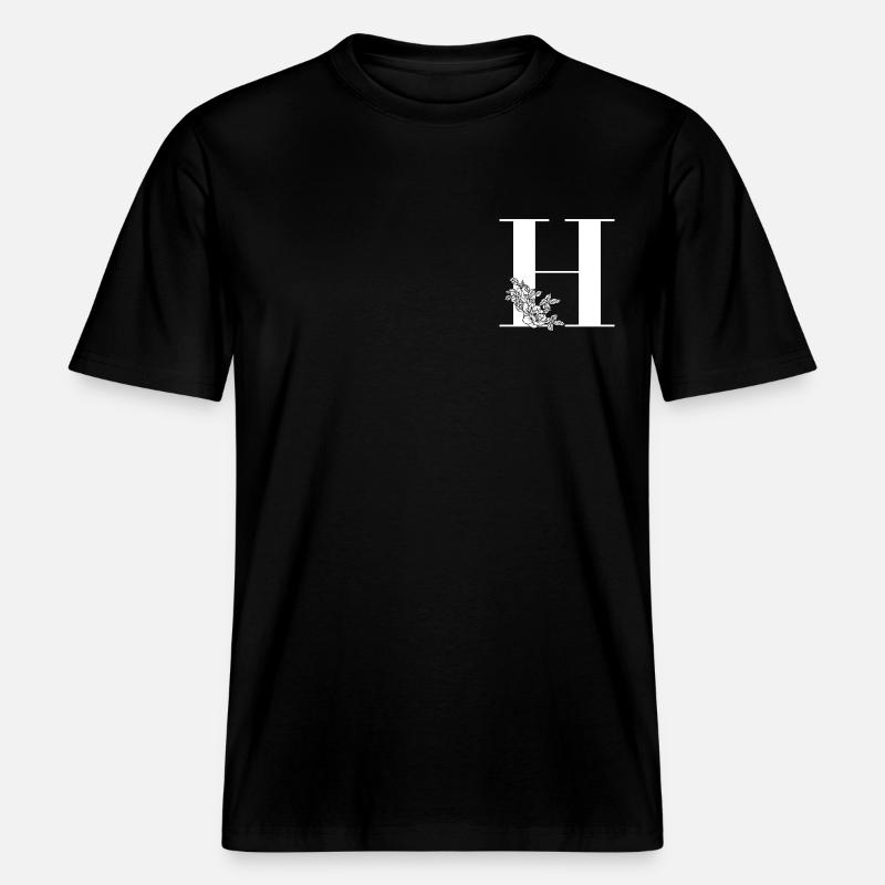 Lettre H Fleur - T-shirt unisexe RELAXED FIT en coton bio - noir