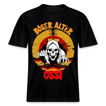böser alter Ossi Ostdeutschland DDR -  RELAXED FIT Unisex Organic T-Shirt - Schwarz - Vorne - Alina (178cm) & Michal (187cm)
