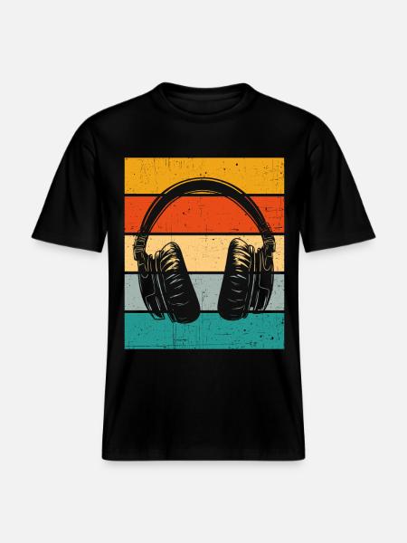 Headphones Retro - RELAXED FIT Unisex Organic T-Shirt - black