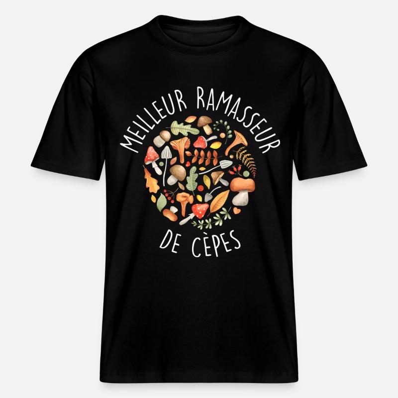 Cèpe Champignons champignon Ramasseur Cueillette - T-shirt unisexe RELAXED FIT en coton bio - noir