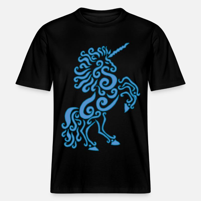 Blaues Einhorn Pferd - RELAXED FIT Unisex Organic T-Shirt - Schwarz