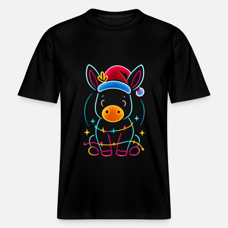 Donkey Elf Christmas Funny Gift -  RELAXED FIT Unisex Organic T-Shirt - black