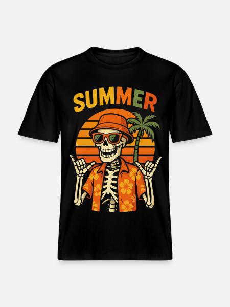 Hawaiianisches Palmen-Sommerskelett -  RELAXED FIT Unisex Organic T-Shirt - Schwarz