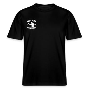 Ping Pong Champion Design Tennis de table et -  T-shirt unisexe RELAXED FIT en coton bio - noir - Devant - Alina (178cm) & Michal (187cm)