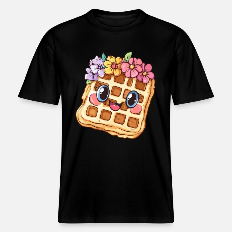 Waffle with flowers -  RELAXED FIT Unisex Organic T-Shirt - black