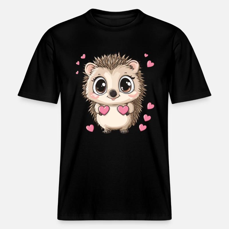 Igel mit Herzen -  RELAXED FIT Unisex Organic T-Shirt - Schwarz