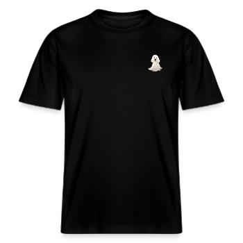 Süßer Gespenster Hund nicht nur für Halloween -  RELAXED FIT Unisex Organic T-Shirt - Schwarz - Vorne - Alina (178cm) & Michal (187cm)