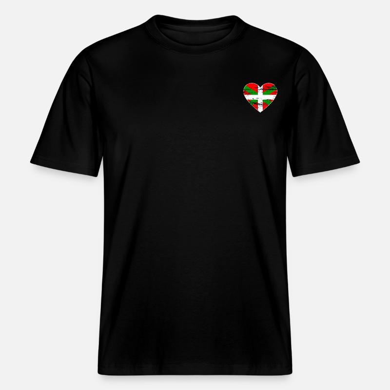 Drapeau basque coeur utilisé -  T-shirt unisexe RELAXED FIT en coton bio - noir