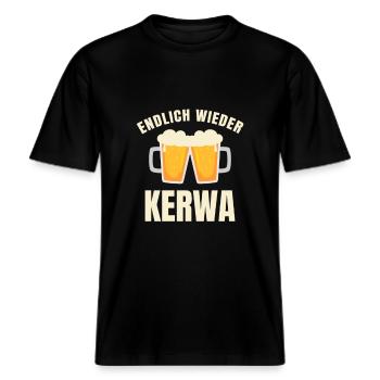 endlich wieder Kerwa Kirchweih Volksfest Kirmes -  RELAXED FIT Unisex Organic T-Shirt - Schwarz - Vorne - Alina (178cm) & Michal (187cm)